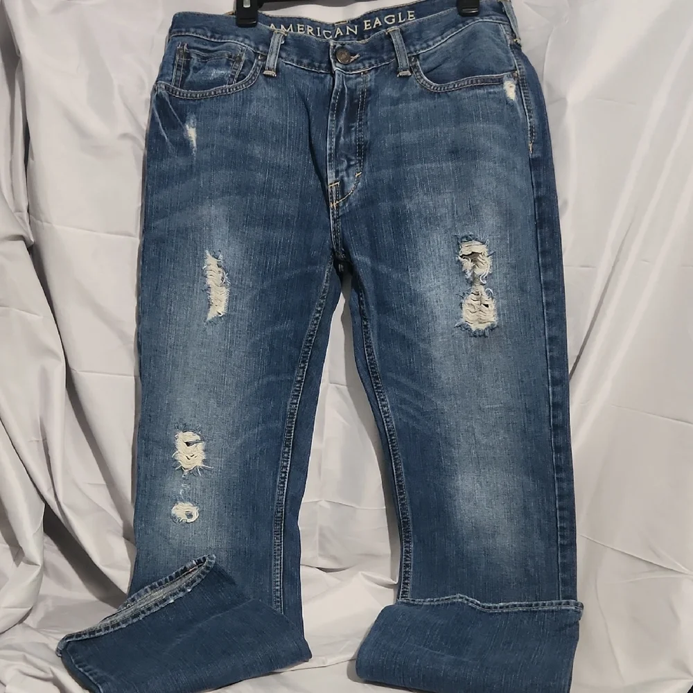 American Eagle Outfitters Men's Button Fly Low Rise Bootcut Distressed Jeans